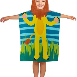 Athom Trendz Unisex Kids Blue Printed 350 GSM Cotton Hooded Bath Towel-33