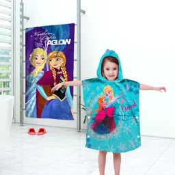 Disney Blue Kids Frozen Printed Bath & Hooded Towel Combo-picture-15