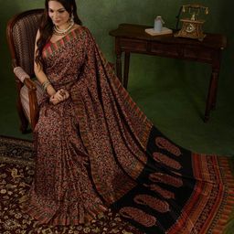 Sangria Floral Printed Saree With Unstitched Blouse-picture-25