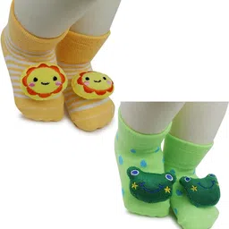 NESKA MODA 6 To 12 Months Baby Set Of 2 Pair Cotton Anti Slip Face Ankle Socks/ Booties-picture-23