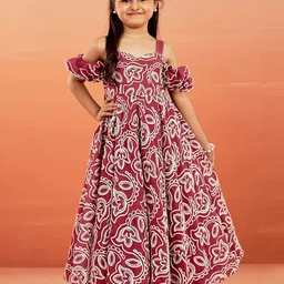 VASTRAMAY Girls Ethnic Motifs Cold-Shoulder Maxi Dress-image-73