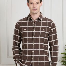 VALEN CLUB Men Premium Checks Spread Collar Slim Fit Cotton Casual Shirt-image-52