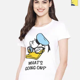 Dreambe Women Pack Of 2 Donald Duck Graphic Printed Round Neck Cotton T-shirts-image-76