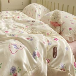 JC HOME Pink & Blue Floral Polycotton 3 Piece Double King Regular Bedding Set-37