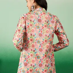 Sangria Floral Printed Notched Lapel Front Open Blazer image 5