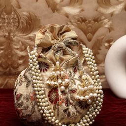 Anekaant Floral Embellished Tasselled Faux Silk Potli-21