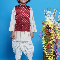 Little Bansi Boys Striped Mandarin Collar Pure Cotton Straight Kurta With Dhoti Pants-21
