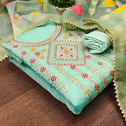HERE&NOW Floral Embroidered Sequinned Chanderi Modal Cotton Unstitched Dress Material-picture-37