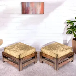 Ikiriya 2-Pcs Green & Brown Wooden Foot Stool with Sparkle Velvet Cushion-28