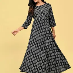 GORDHAN Ethnic Motifs Printed Mirror Work Anarkali Kurta-image-69