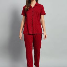 SEPHANI Women Pure Cotton Polka Dot Printed Night suit-image-88