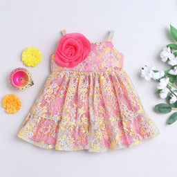 MANY FROCKS & Girl Floral Print Net Fit & Flare Dress-36