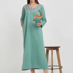 Arrabi Women Embroidered Maxi Nightdress-image-82