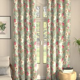 URBAN SPACE Green & Pink 2 Pieces Floral Printed Black Out Door Curtain-image-36