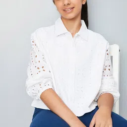 maxWomen Self Design Puff Sleeve Cotton Shirt Style Top-image-41