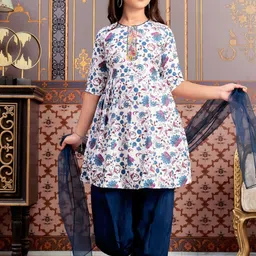 Sangria Girls Floral Printed Anarkali Kurti And Patiala & Dupatta-picture-28