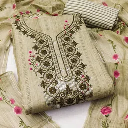 HERE&NOW Floral Embroidered Embellished Cotton Unstitched Dress Material-picture-27