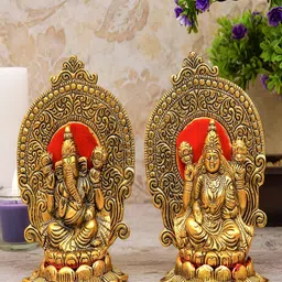 Craftlayout Gold-Toned & Red Laxmi Ganesha Religious Idol Showpiece-12