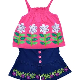 ME N MY Girls Floral Embroidered Shoulder Straps Top And Shorts Set-image-96