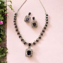 Rhodium Plated Elegant Purple Stone Studded Necklace Set-image-25