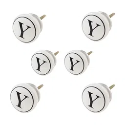 Indianshelf 6-Pcs White & Black Printed Ceramic Knobs-14