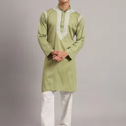 The Chikan Label Ethnic Motifs Embroidered Chikankari Mandarin Collar Cotton Kurta-picture-25