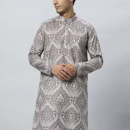 GLOBALRANG Ethnic Motifs Printed Band Collar Pure Cotton Straight Kurta-image-61