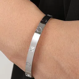 DIVASTRI Unisex Set of 2 Stainless Steel Stone Studded 18KT Gold-Plated Kada Bracelets image 5