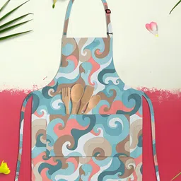 ArtzFolio Waves Blue & Brown Printed Cotton Apron-7