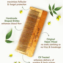 Nat Habit Set of 2 Oil Treated Kacchi Neem Comb - Large Size Wide Tooth & Fine Tooth image 4