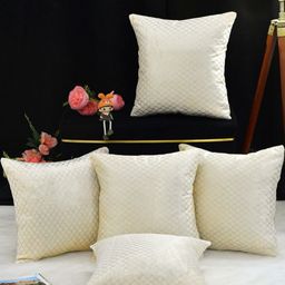 RADECOR Cream-Coloured Set of 5 Geometric Square Cushion Covers-18