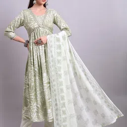 Angkor Women Ethnic Motifs Printed Empire Kurta & Palazzos With Dupatta-picture-34