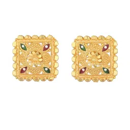 FirstBlush Enamel Accented Square Stud Earrings Microplated Gold-Tone Screw-Back Jewellery for Women-14