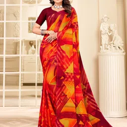THE FASHION ATTIRE Red Printed Daily Wear Chiffon Saree-picture-30