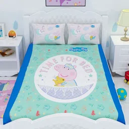 Athom Living Green & Blue Cartoon Characters 180 TC King Bedsheet with 2 Pillow Covers-image-4
