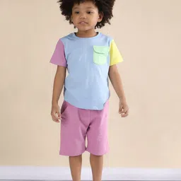 Polka Tots Kids Colorblocked Pure Cotton T-Shirt With Shorts-picture-19