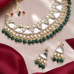 OOMPH Kundan Stones Studded & Beaded Necklace Set-24