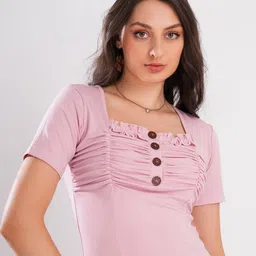 clobug Women Solid Square Neck Fitted Top-image-79