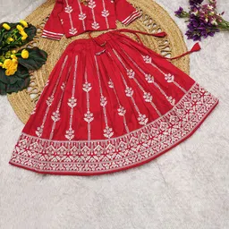 BAESD Girls Embroidered Thread Work Lehenga With Blouse-18