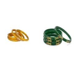 SOMIL Set of 8 Yellow Alloy Artificial Stones & Beads Bangles-image-15