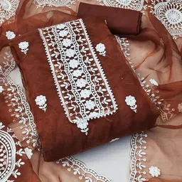 Ishin Ethnic Motifs Embroidered Organza Unstitched Dress Material-image-81