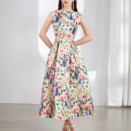 JC Collection Floral Printed Boat Neck Sleeveless Fit & Flare Midi Dress-picture-11