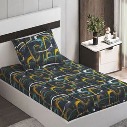 Home Centre Corsica Juniper Blue Microfibre 130 TC Single Bedsheet With 1 Pillow Covers-11