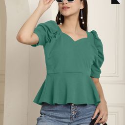 Metronaut Women Pack Of 2 Sweetheart Neck Puff Sleeve Peplum Top-picture-6