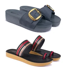 BERSACHE Women Pack Of 2 One Toe Flats & Sliders-picture-16