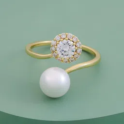 Kushal's Fashion Jewellery Gold-Plated Zircon-Studded & Beaded Finger Ring-image-52