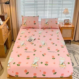JC HOME Pink Graphic 220 TC King Bedsheet with 2 Pillow Covers-image-75