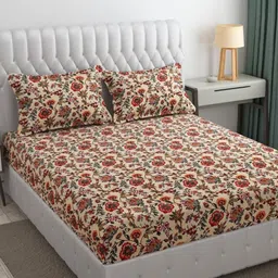 Aura Maroon & Cream-Coloured Floral 144 TC Queen Bedsheet with 2 Pillow Covers-picture-11