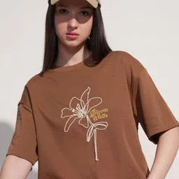 Street By Tokyo Talkies Self Design Embroidered Drop-Shoulder Sleeves Oversized T-shirt-image-78