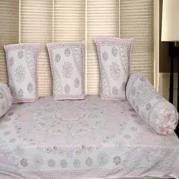 INDHOME LIFE 6-Pcs White & Pink Printed Cotton Diwan Set-11